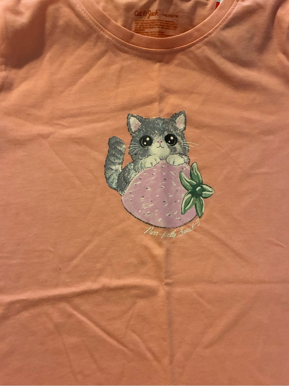 Cat & Jack Peach Pink Kitten Strawberry Graphic Tee